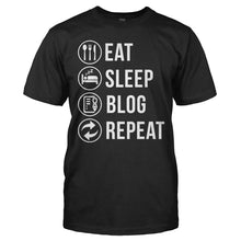 Load image into Gallery viewer, Eat. Sleep. Blog. Repeat. - T Shirt - EAT_SLEEP_BLOG_REPEAT_-_Men_-_black
