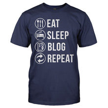 Load image into Gallery viewer, Eat. Sleep. Blog. Repeat. - T Shirt - EAT_SLEEP_BLOG_REPEAT_-_Men_-_navyblue