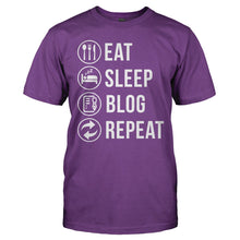 Load image into Gallery viewer, Eat. Sleep. Blog. Repeat. - T Shirt - EAT_SLEEP_BLOG_REPEAT_-_Men_-_purple