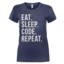 Load image into Gallery viewer, Eat. Sleep. Code. Repeat. - T Shirt - EAT_SLEEP_CODE_REPEAT_-_Ladies_-_navyblue