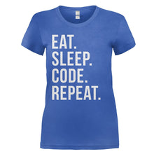 Load image into Gallery viewer, Eat. Sleep. Code. Repeat. - T Shirt - EAT_SLEEP_CODE_REPEAT_-_Ladies_-_royalblue