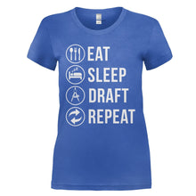 Load image into Gallery viewer, Eat. Sleep. Draft. Repeat. - T Shirt - EAT_SLEEP_DRAFT_REPEAT_-_Ladies_-_royalblue