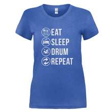 Load image into Gallery viewer, Eat. Sleep. Drum. Repeat - T Shirt - EAT_SLEEP_DRUM_REPEAT_-_Ladies_-_royalblue