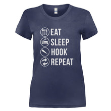 Load image into Gallery viewer, Eat Sleep Hook Repeat - T Shirt - EAT_SLEEP_HOOK_REPEAT_-_Ladies_-_navyblue