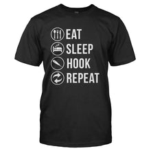 Load image into Gallery viewer, Eat Sleep Hook Repeat - T Shirt - EAT_SLEEP_HOOK_REPEAT_-_Men_-_black