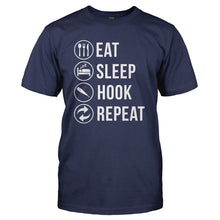 Load image into Gallery viewer, Eat Sleep Hook Repeat - T Shirt - EAT_SLEEP_HOOK_REPEAT_-_Men_-_navyblue