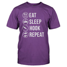 Load image into Gallery viewer, Eat Sleep Hook Repeat - T Shirt - EAT_SLEEP_HOOK_REPEAT_-_Men_-_purple