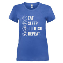 Load image into Gallery viewer, Eat. Sleep. Jiu Jitsu. Repeat. - T Shirt - EAT_SLEEP_JIU_JITSU_REPEAT_-_Ladies_-_royalblue