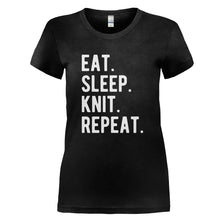 Load image into Gallery viewer, Eat. Sleep. Knit. Repeat. - T Shirt - EAT_SLEEP_KNIT_REPEAT_-_Ladies_-_black