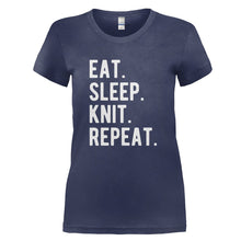 Load image into Gallery viewer, Eat. Sleep. Knit. Repeat. - T Shirt - EAT_SLEEP_KNIT_REPEAT_-_Ladies_-_navyblue