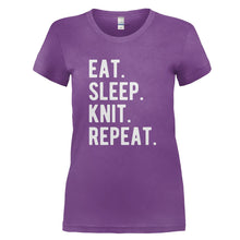 Load image into Gallery viewer, Eat. Sleep. Knit. Repeat. - T Shirt - EAT_SLEEP_KNIT_REPEAT_-_Ladies_-_purple