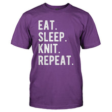 Load image into Gallery viewer, Eat. Sleep. Knit. Repeat. - T Shirt - EAT_SLEEP_KNIT_REPEAT_-_Men_-_purple
