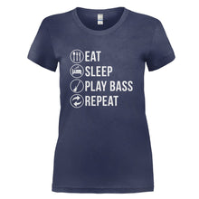 Load image into Gallery viewer, Eat. Sleep. Play Bass. Repeat - T Shirt - EAT_SLEEP_PLAY_BASS_REPEAT_-_Ladies_-_Navyblue