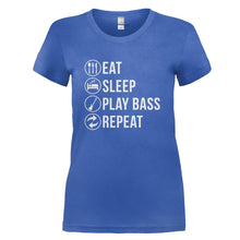 Load image into Gallery viewer, Eat. Sleep. Play Bass. Repeat - T Shirt - EAT_SLEEP_PLAY_BASS_REPEAT_-_Ladies_-_Royalblue