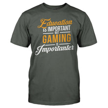 Load image into Gallery viewer, Education is Important, But Gaming is Importanter - T Shirt - EDUCATION_IS_IMPORTANT_BUT_GAMING_IS_IMPORTANTER_-_Men_-_charcoal