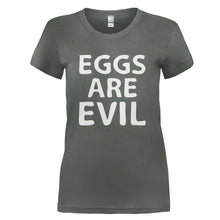 Load image into Gallery viewer, Eggs Are Evil - T Shirt - EGGS_ARE_EVIL_-_Ladies_-_charcoal