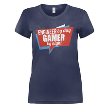 Load image into Gallery viewer, Engineer By Day, Gamer By Night - T Shirt - ENGINEER_BY_DAY_GAMER_BY_NIGHT_-_Ladies_-_navyblue