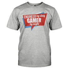 Load image into Gallery viewer, Engineer By Day, Gamer By Night - T Shirt - ENGINEER_BY_DAY_GAMER_BY_NIGHT_-_Men_-_heathergrey