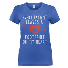 Load image into Gallery viewer, Every Patient Leaves a Footprint on my Heart - T Shirt - EVERY_PATIENT_LEAVES_A_FOOTPRINT_ON_MY_HEART_-_Ladies_-_royalblue