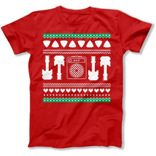 Load image into Gallery viewer, Electric Guitar - Ugly Christmas Sweater - T Shirt - Electric_Guitar_-_Ugly_Christmas_Sweater_men_red
