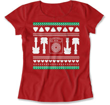 Load image into Gallery viewer, Electric Guitar - Ugly Christmas Sweater - T Shirt - Electric_Guitar_-_Ugly_Christmas_Sweater_women_red