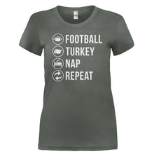 Load image into Gallery viewer, Football. Turkey. Nap. Repeat. - T Shirt - FOOTBALL._TURKEY._NAP._REPEAT-_Ladies_-_Charcoal