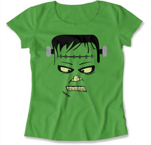 Load image into Gallery viewer, Frankenstein Face - T Shirt - FRANKENSTEIN_FACE_-_womens_-_kelly_green
