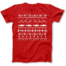 Load image into Gallery viewer, Fishing - Ugly Christmas Sweater - T Shirt - Fishing_-_Ugly_Christmas_Sweater_men_red