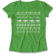 Load image into Gallery viewer, Fishing - Ugly Christmas Sweater - T Shirt - Fishing_-_Ugly_Christmas_Sweater_women_kelly