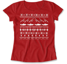 Load image into Gallery viewer, Fishing - Ugly Christmas Sweater - T Shirt - Fishing_-_Ugly_Christmas_Sweater_women_red