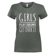 Load image into Gallery viewer, Girls Play Drums. Get Over It - T Shirt - GIRLS_PLAY_DRUMS_GET_OVER_IT_-_Ladies_-_charcoal