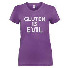 Load image into Gallery viewer, Gluten Is Evil - T Shirt - GLUTEN_IS_EVIL_-_Ladies_-_purple