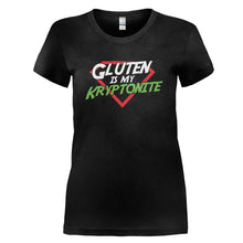 Load image into Gallery viewer, Gluten is My Kryptonite - T Shirt - GLUTEN_IS_MY_KRYPTONITE_-_Ladies_-_black