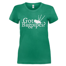 Load image into Gallery viewer, Got Bagpipes? - T Shirt - GOT_BAGPIPES_-_ladies_-_kellygreen
