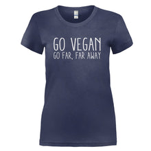 Load image into Gallery viewer, Go Vegan (Go Far, Far Away) - T Shirt - GO_VEGAN_GO_FAR_FAR_AWAY_-_Ladies_-_navyblue