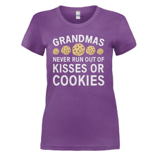 Load image into Gallery viewer, Grandmas Never Run Out of Kisses or Cookies - T Shirt - GRANDMAS_NEVER_RUN_OUT_OF_KISSES_OR_COOKIES_-_Ladies_-_purple
