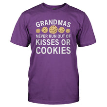 Load image into Gallery viewer, Grandmas Never Run Out of Kisses or Cookies - T Shirt - GRANDMAS_NEVER_RUN_OUT_OF_KISSES_OR_COOKIES_-_Men_-_purple