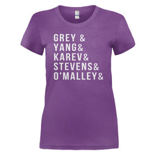 Load image into Gallery viewer, Grey &amp; Yang &amp; Karev &amp; Stevens &amp; O'Malley - T Shirt - GREY___YANG___KAREV___STEVENS___O_MALLEY-_Ladies_-_Purple