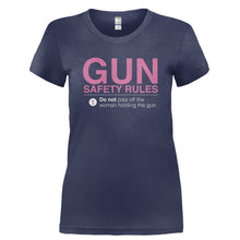 Load image into Gallery viewer, Gun Safety Rules - T Shirt - GUN_SAFETY_RULES-_Ladies_-_Navy