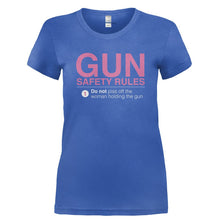 Load image into Gallery viewer, Gun Safety Rules - T Shirt - GUN_SAFETY_RULES-_Ladies_-_Royal