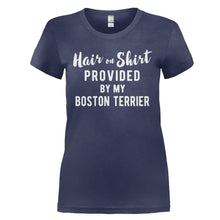 Load image into Gallery viewer, Hair On Shirt Provided By My Boston Terrier - T Shirt - HAIR_ON_SHIRT_PROVIDED_BY_MY_BOSTON_TERRIER_-_Ladies_-_navyblue