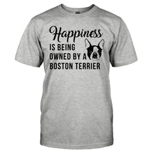 Load image into Gallery viewer, Happiness Is Being Owned By A Boston Terrier - T Shirt - HAPPINESS_IS_BEING_OWNED_BY_A_BOSTON_TERRIER_-_Men_-_heathergrey