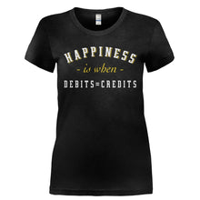 Load image into Gallery viewer, Happiness is Debits = Credits - T Shirt - HAPPINESS_IS_DEBITS_CREDITS-_Ladies_-_Black