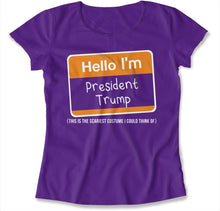 Load image into Gallery viewer, Hello I'm President Trump (Scariest Costume) - T Shirt - HELLO_I_M_PRESIDENT_TRUMP_SCARIEST_COSTUME_-_womens_-_purple