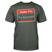 Load image into Gallery viewer, Hello I'm The Electrician - T Shirt - HELLO_I_M_THE_ELECTRICIAN_men_charcoal