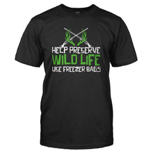 Load image into Gallery viewer, Help Preserve Wildlife, Use Freezer Bags - T Shirt - HELP_PRESERVE_WILDLIFE_USE_FREEZER_BAGS_-_Men_-_black