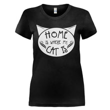 Load image into Gallery viewer, Home is Where My Cat Is - T Shirt - HOME_IS_WHERE_MY_CAT_IS_-_Ladies_-_black