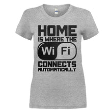 Load image into Gallery viewer, Home Is Where The WIFI Connects Automatically - T Shirt - HOME_IS_WHERE_THE_WIFI_CONNECTS_AUTOMATICALLY_-_Ladies_-_heathergrey