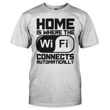 Load image into Gallery viewer, Home Is Where The WIFI Connects Automatically - T Shirt - HOME_IS_WHERE_THE_WIFI_CONNECTS_AUTOMATICALLY_-_Men_-_black