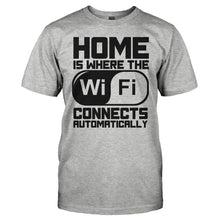 Load image into Gallery viewer, Home Is Where The WIFI Connects Automatically - T Shirt - HOME_IS_WHERE_THE_WIFI_CONNECTS_AUTOMATICALLY_-_Men_-_heathergrey